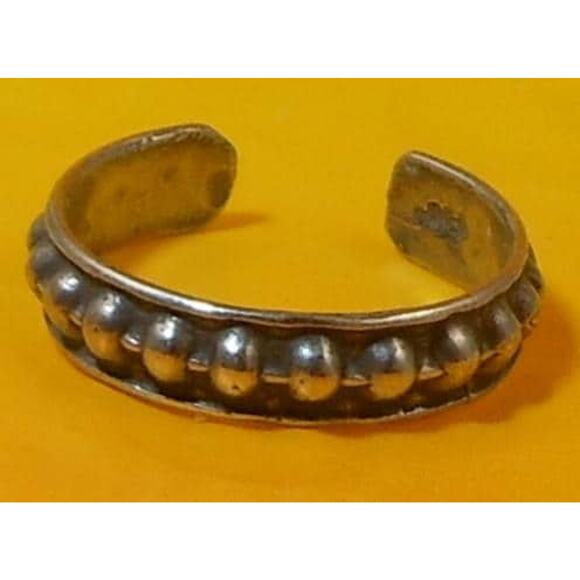 Vintage Sterling Silver Adjustable Ribbed Ball Toe Ring Sexy Beach Foot Jewelry - Picture 2 of 6